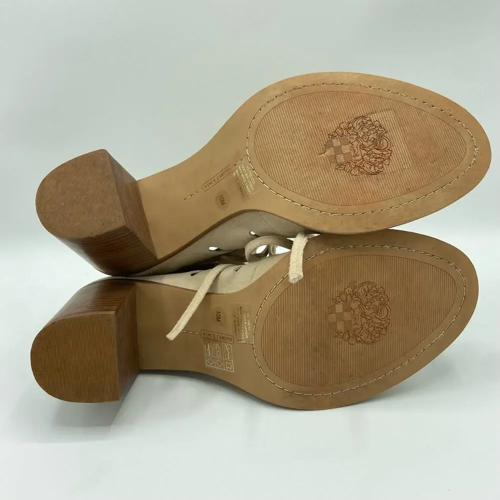 Vince Camuto Tressa Booties 10 Beige Suede Leather‎ Lace Up Sandals - Picture 4 of 9